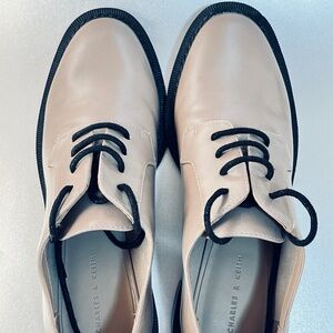 CHARLES & KEITH Women's Derby Shoes Nude/Blush Patent w/Black Sole EU 38--US 7.5